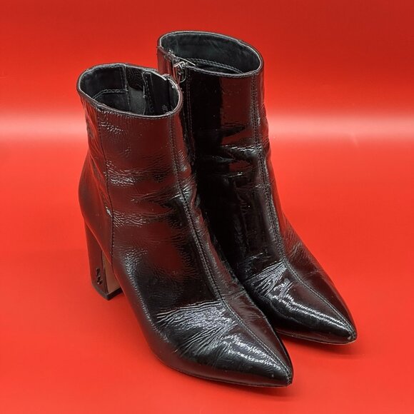 Sam Edelman Hilty Black Crinkle Patent Leather Ankle Booties - Women's Size 6M - Picture 1 of 11